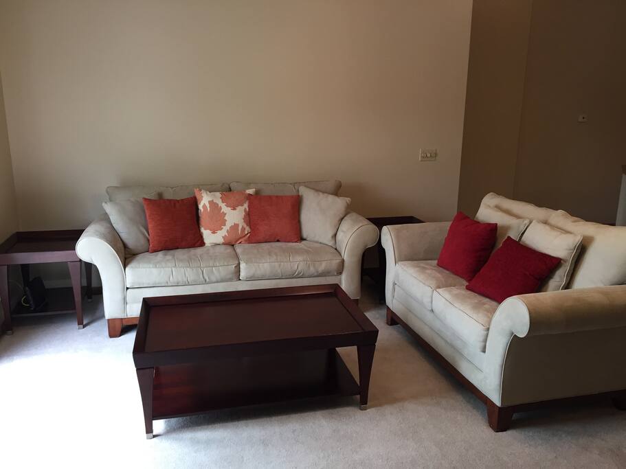 High quality furniture with plenty of seating in an open floor plan.