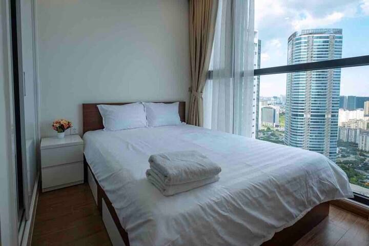 2nd bedroom with spring matrees, cleaned bed linens