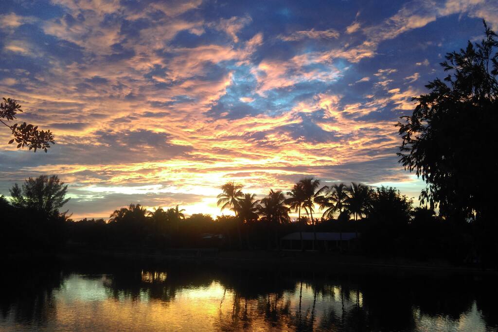 Sunset view from backyard and porch