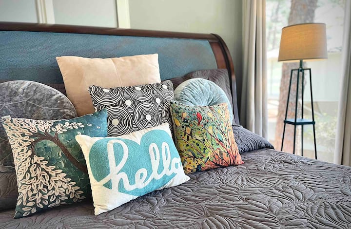 Comfy king bed (with a pillow addiction).