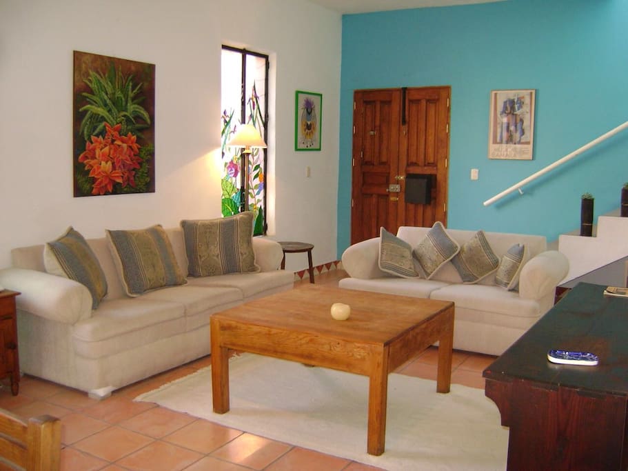 Sala cómoda y muy luminosa con vista al exótico jardin!!