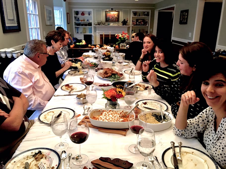 Large dining table seats up to 15 people