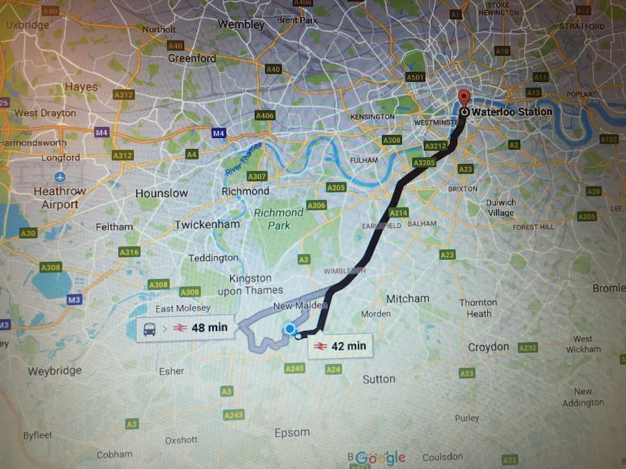 Public Transport travel to C.London 40-45 min