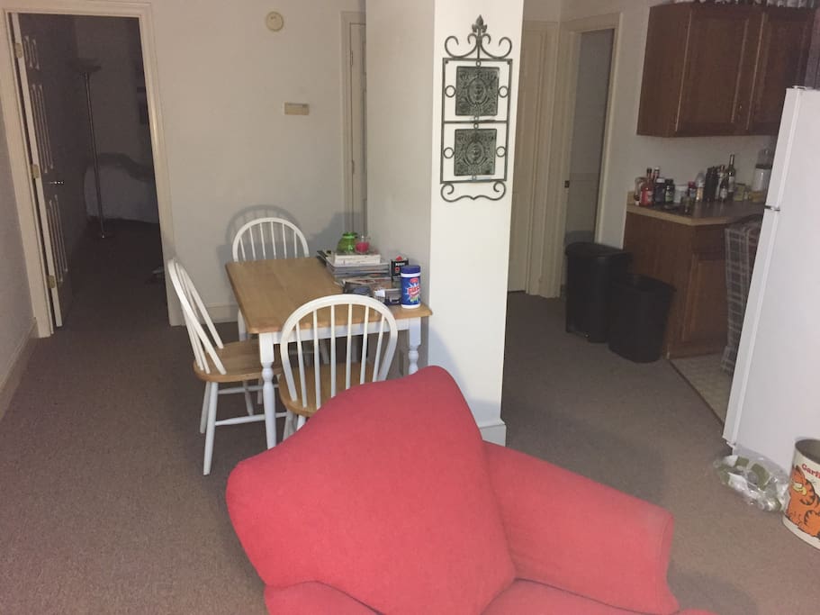 Table/ desk available for work with a computer or eating a meal.