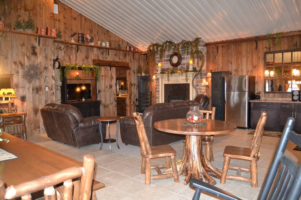 Breakfast area featuring handmade stump table