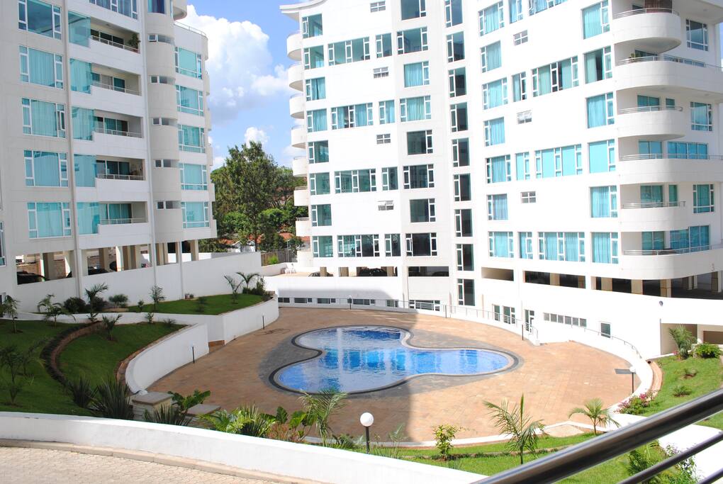Great view from the balcony. Pool area includes deck chairs