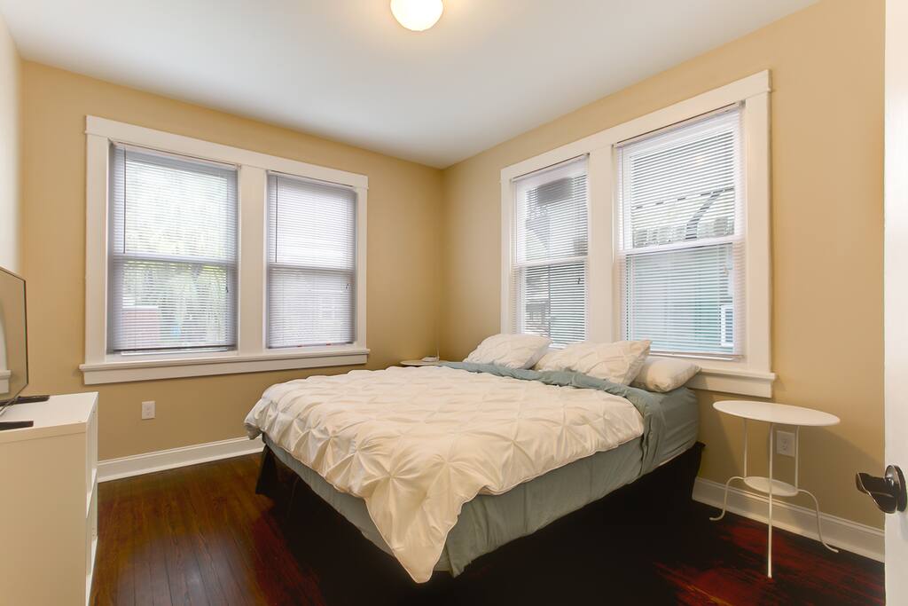 Master bedroom with King bed and large SMART TV for streaming video