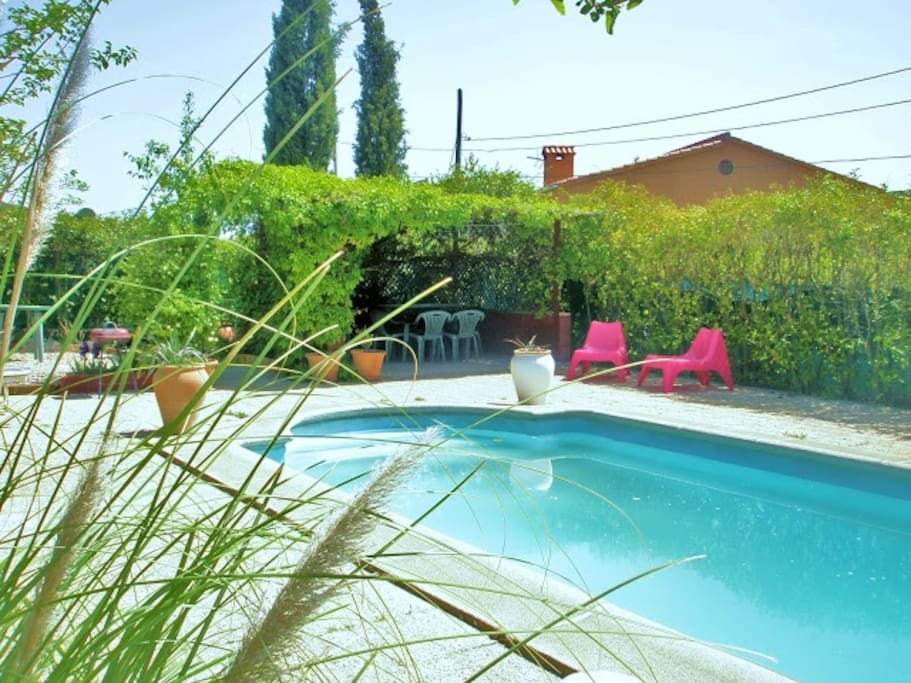 Piscina y cenador al fondo