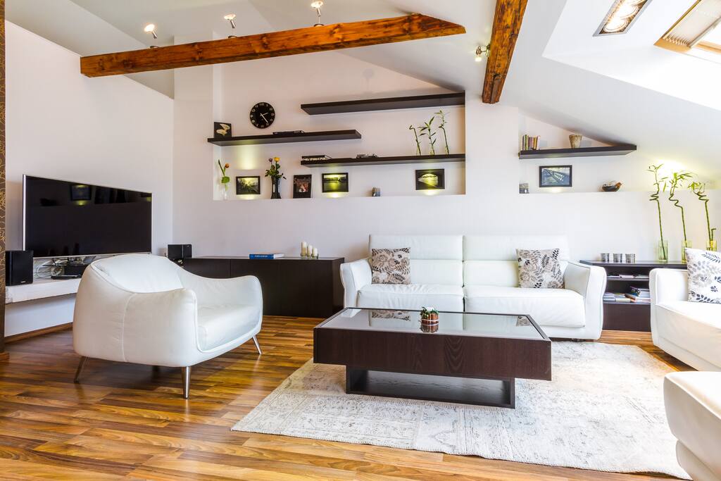 Whole suite has two independent living rooms. Over 50 sq. meters each. Bright, spacious, comfortable.