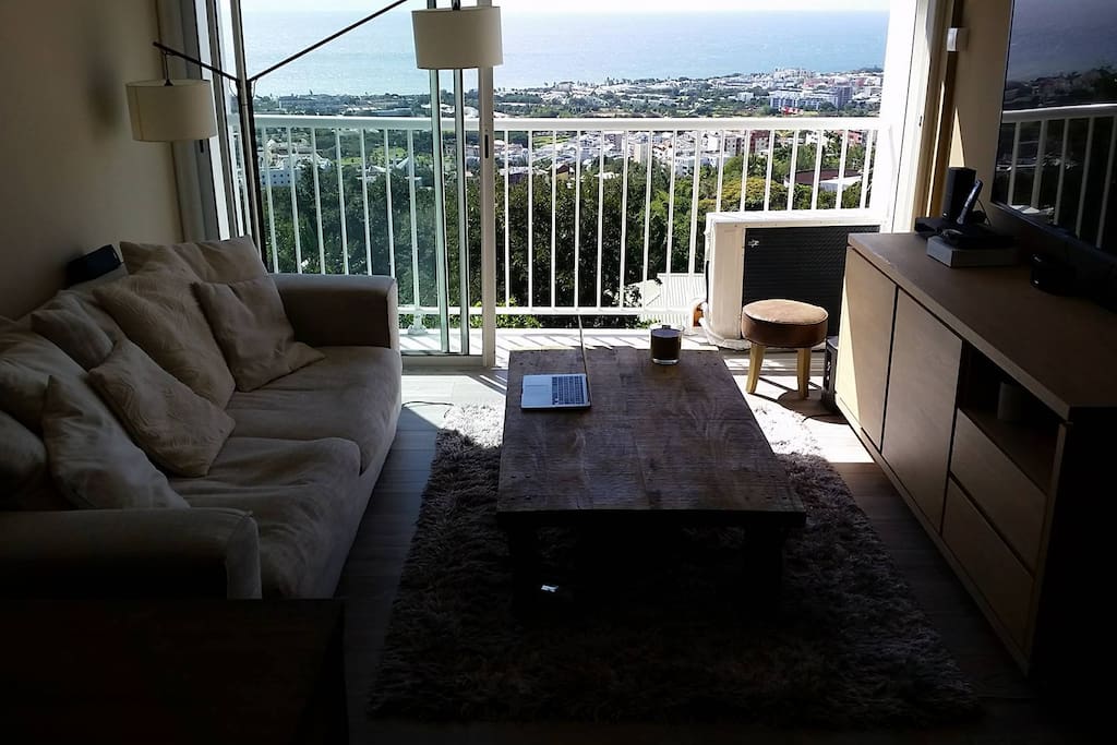 Salon avec une vue dégagée