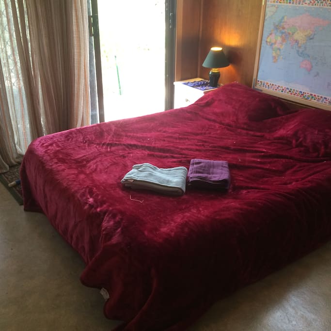 When you lay back in bed you can view the birds and trees, or you can step into the Australian bush garden, or step into the garden from the door way shown in this picture