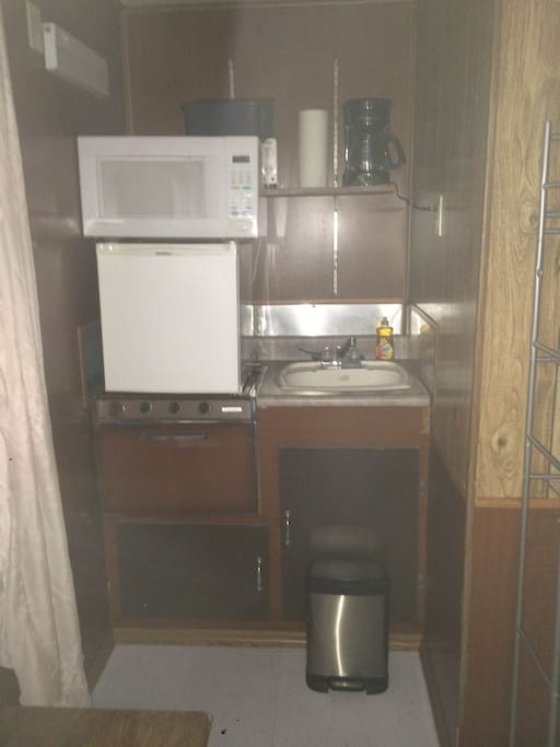 Working fridge, microwave, coffee maker, toaster over