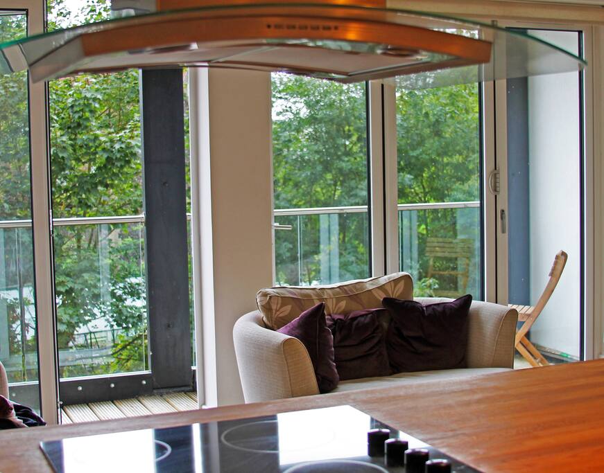 Open kitchen/living space.