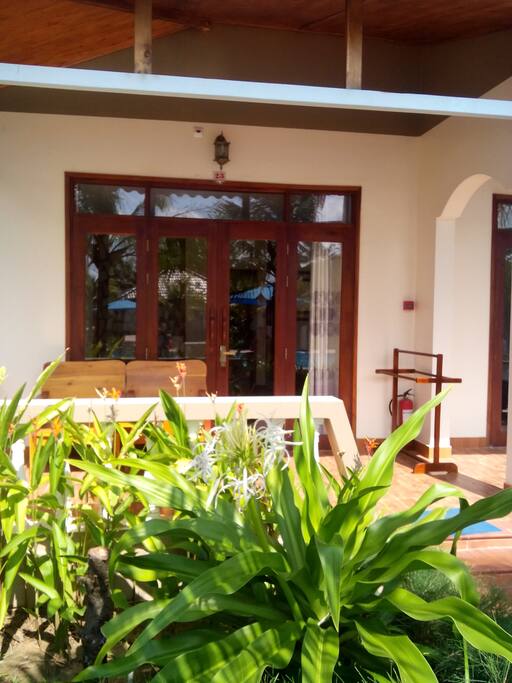 in front of balcony garden view