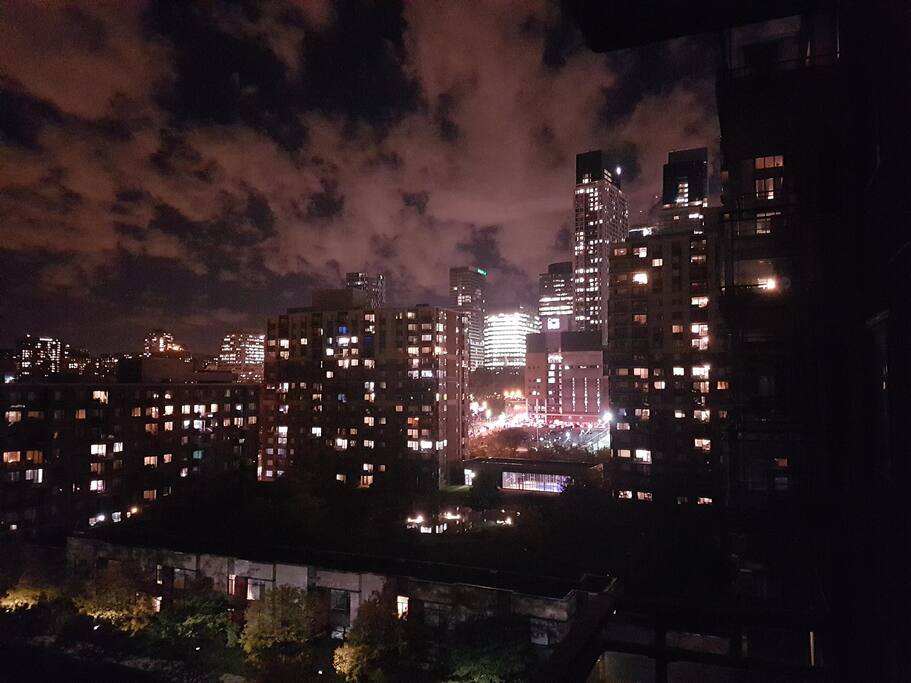 Downtown & Bell Center view from balcony - photo courtesy of a wonderful guest :)