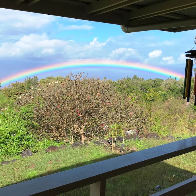 Rainbow over the ocean from the covered lanai.