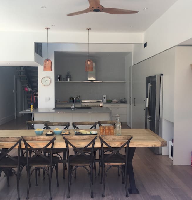 Just renovated kitchen with smeg oven and 6 burner cooktop and dining table for 12