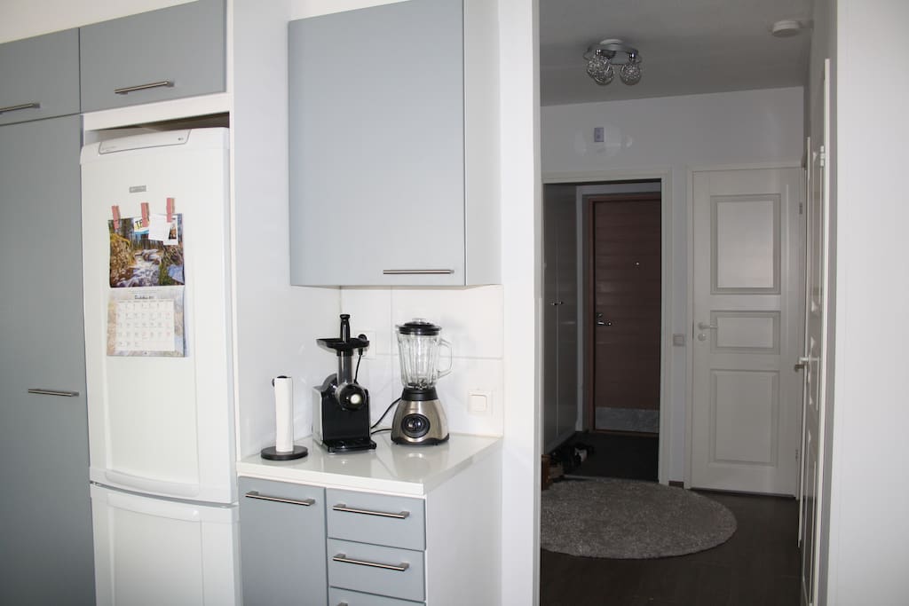 Kitchen with big fridge & freezer, blender, juicer...