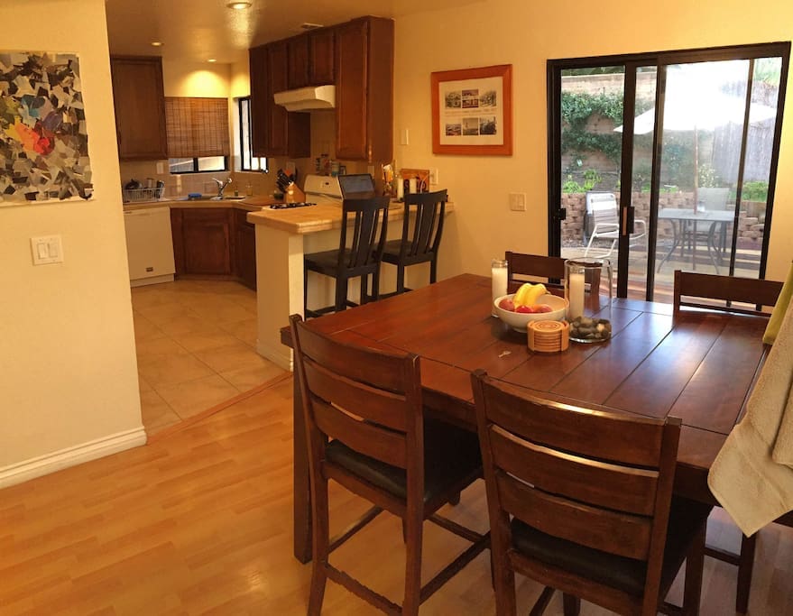 Full use of the kitchen and dining space, and side deck.