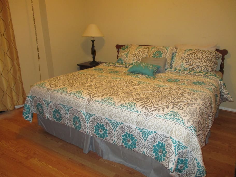 King-sized bed in master bedroom