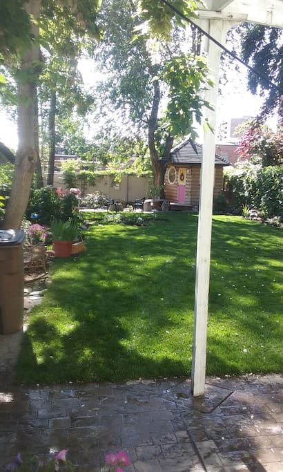 This is the backyard with Doll House that can be used by guests. Complete with WiFi, electric, heat/air waterfall opposite.