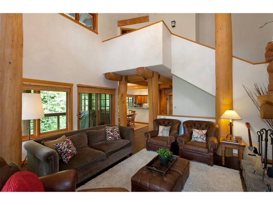 Living room with vaulted ceiling