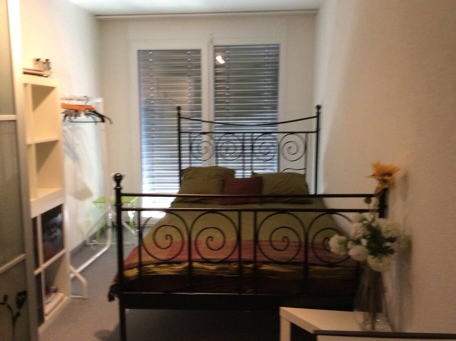 Another angle of bedroom includes ample storage, place to hang your clothes, bedside lamp in a big size room