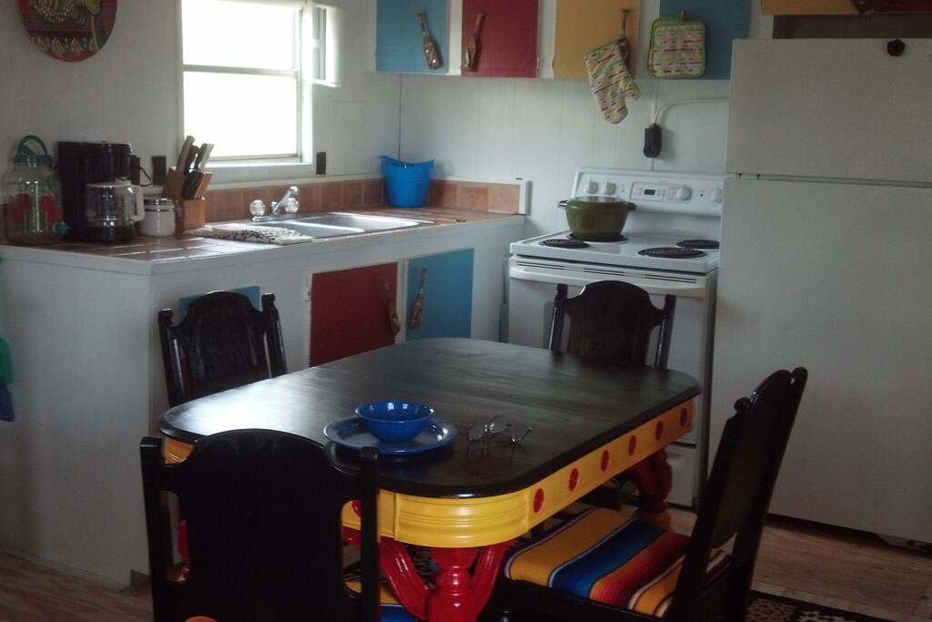 Full kitchen, 4 bunk beds, 1 bath overlooking beautiful lake and restful surroundings.
