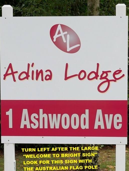 Entry sign to Adina Lodge