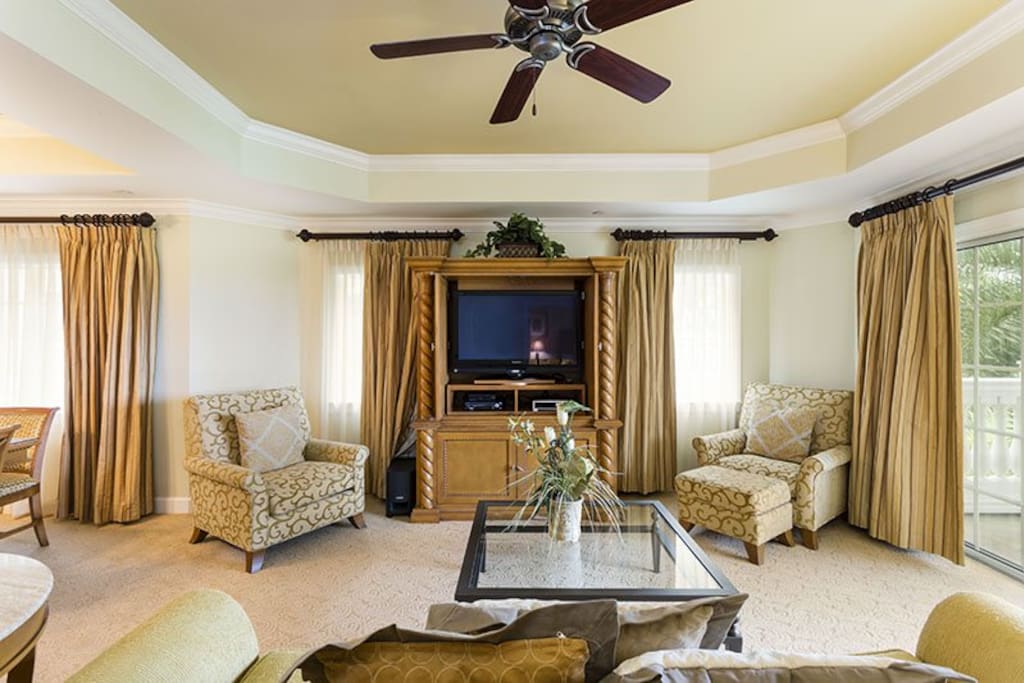 Sit and relax while watching a show on the flat screen TV