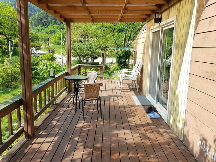 Outdoor deck for tea and BBQ and relaxation.