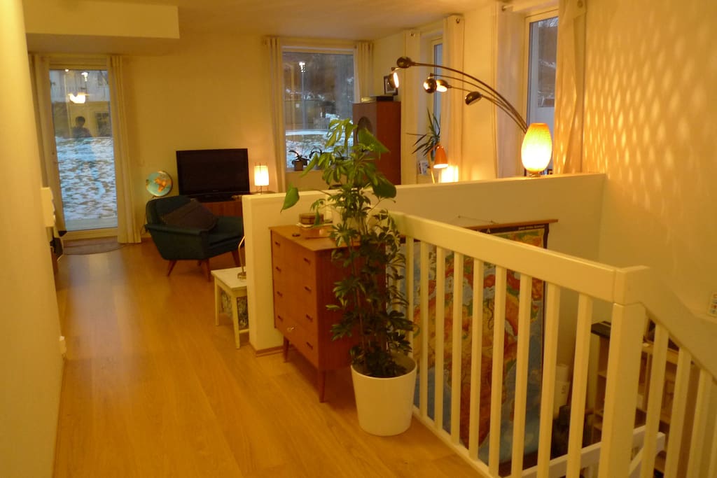 Hallway to
large combined living room and stairs to ground floor