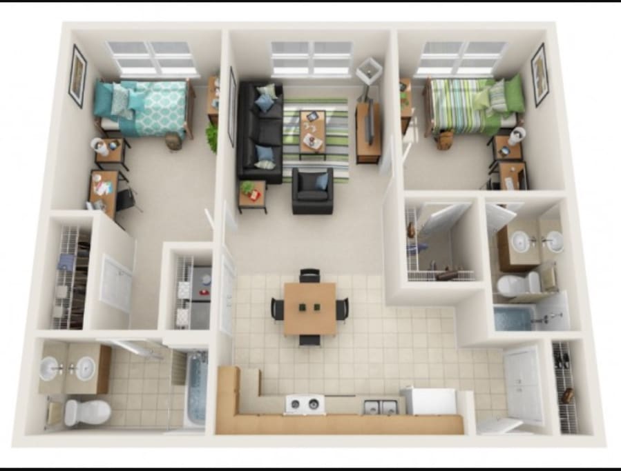 Each bedroom has private bathroom