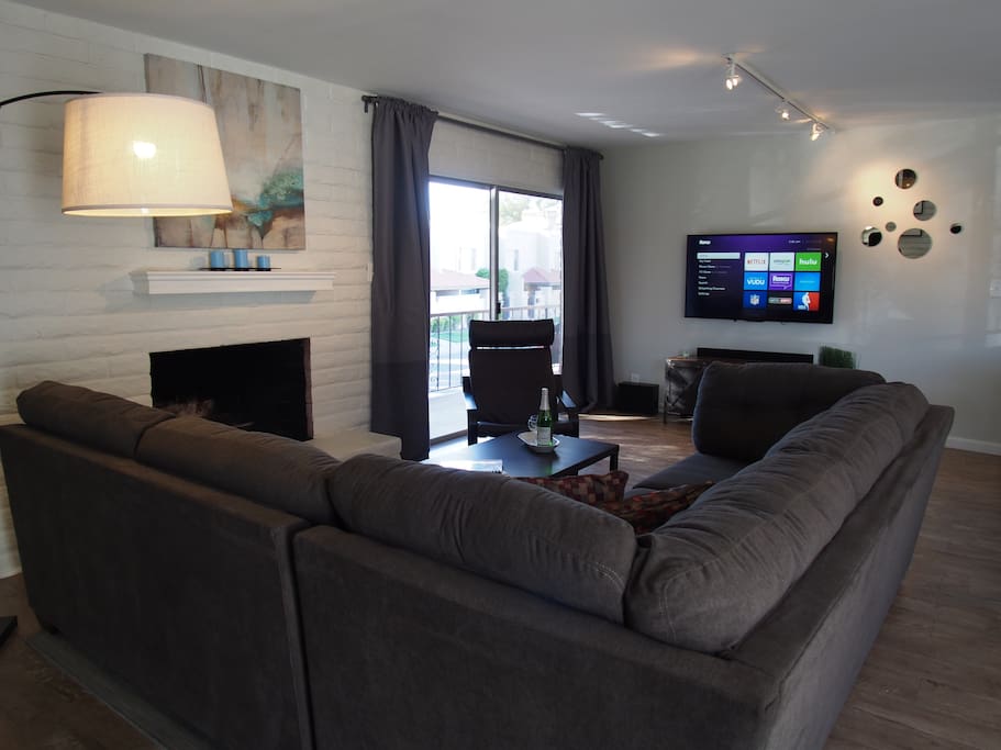 Large flat screen includes Netflix, HBO, Showtime and streaming content as well as local stations.