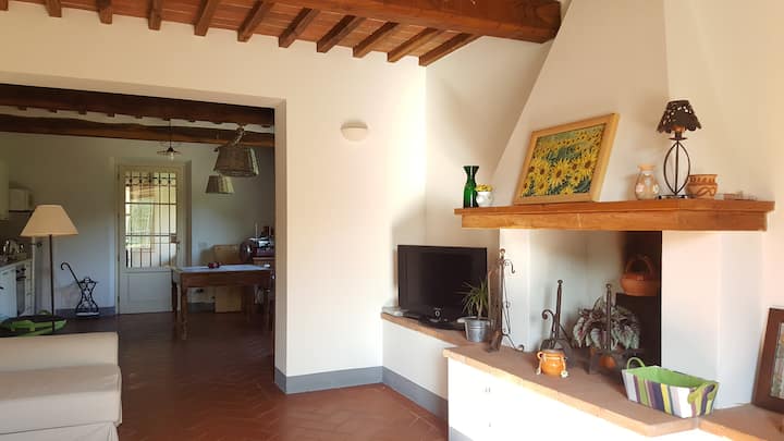 Living room avec espace détente (canapé-lit, tv, ..) bien distinct de la cuisine