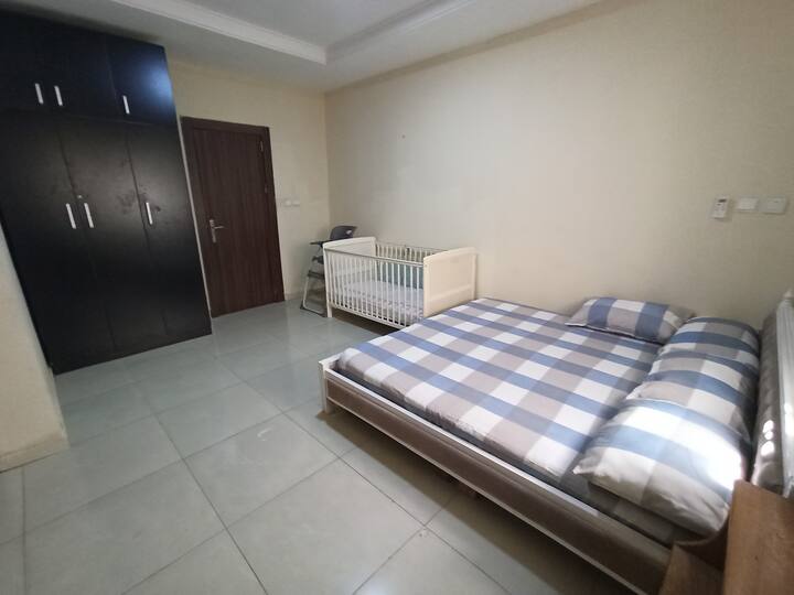 Bed room with private bathroom and AC 
