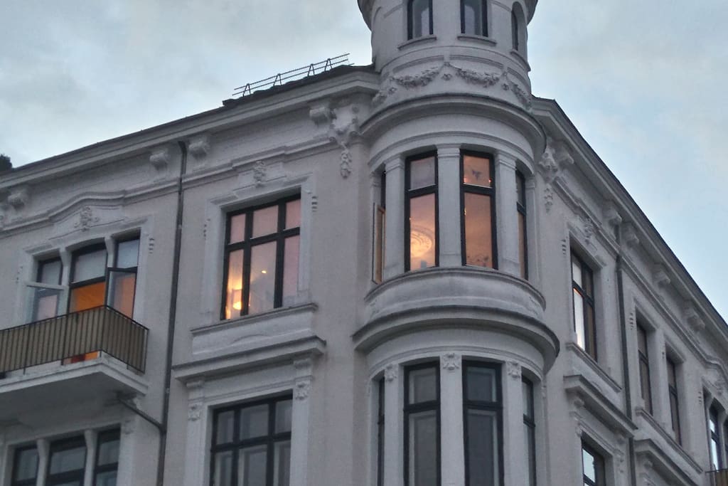 Our apartment is on the corner in the top floor.