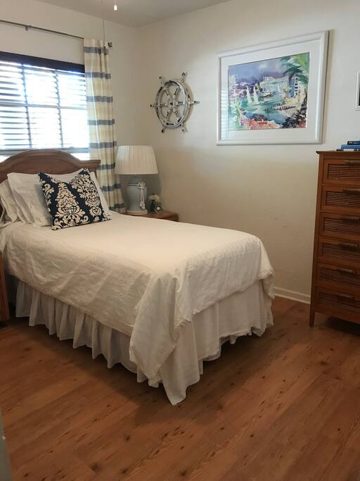 Twin bed dressed in 100% cotton.