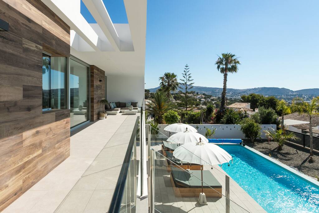 Balcony view on pool