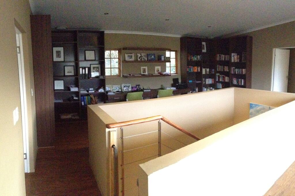The landing area upstairs with full work desk