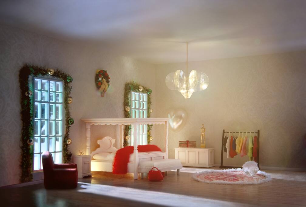 The little home offers everything a 2 centimeter tall guest could possibly need: including a microscopic but luxurious four poster bed.