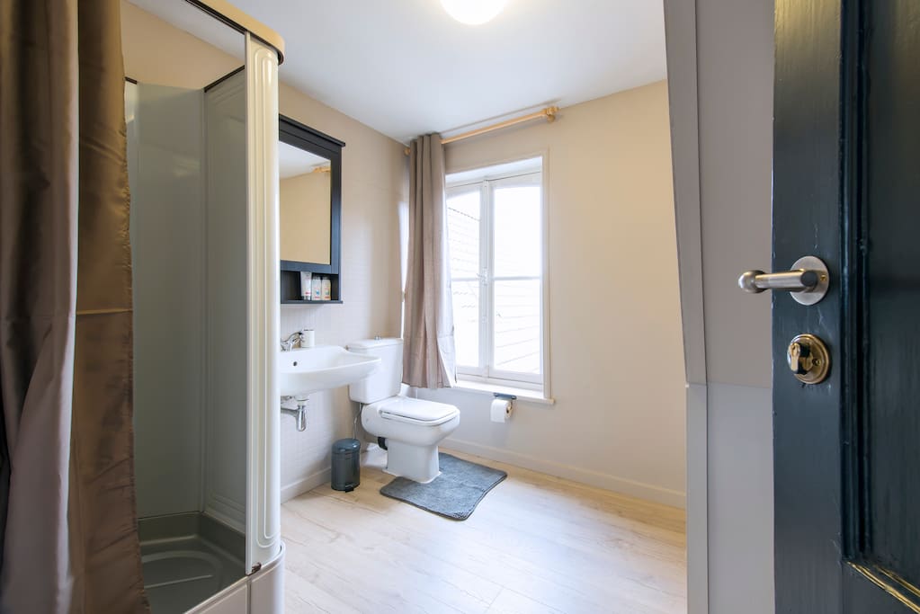 Bath room with shower, toilet and lavabo