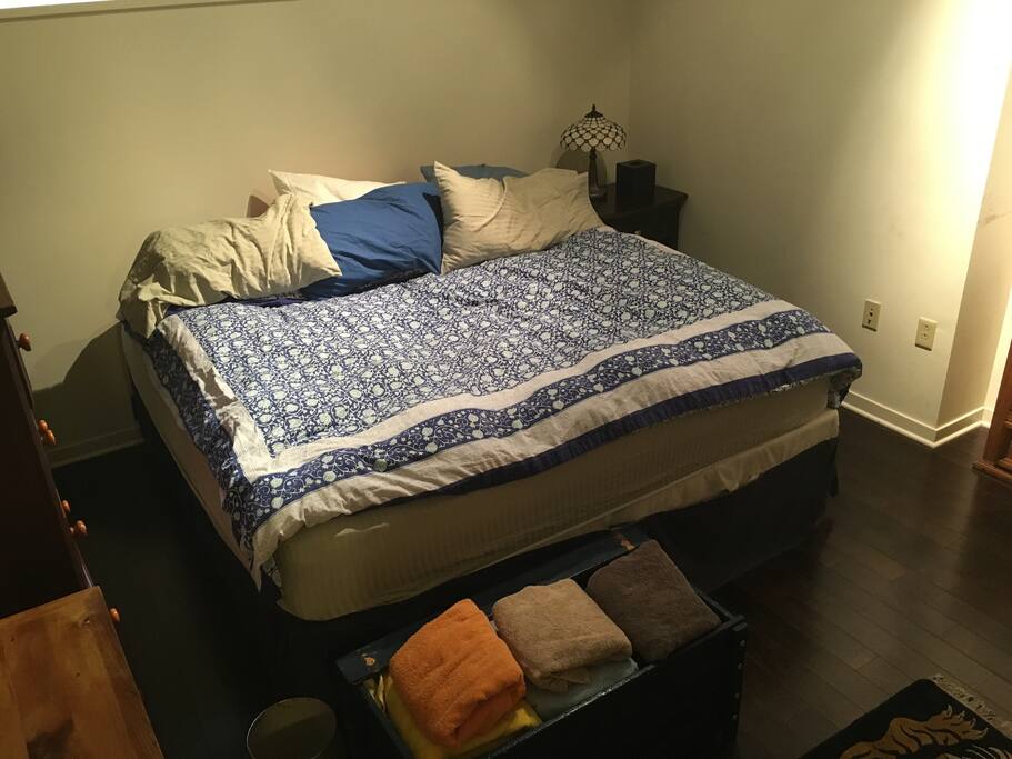 Master bedroom: King size bed! Uber comfy. Master bath attached.