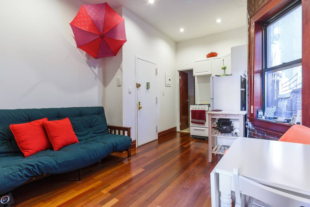 Spacious living room plus kitchen.