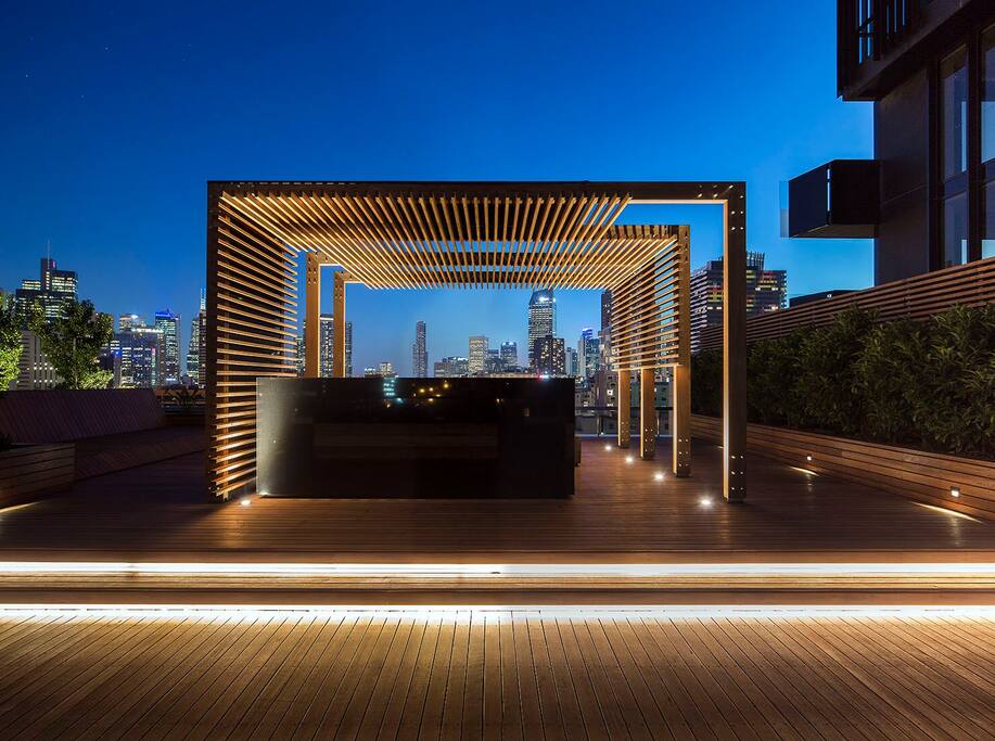 Rooftop terrace at night