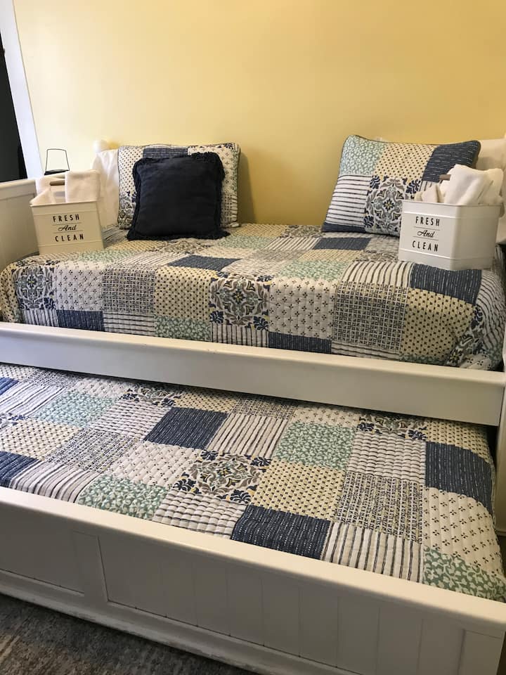 Twin trundle bed. Pottery barn furniture with soft comfortable mattresses.  