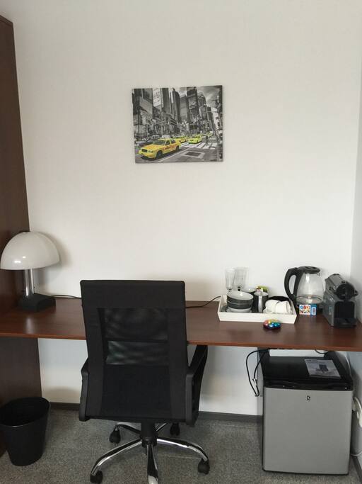Fully equipped work desk with ergonomic chair and high speed internet
