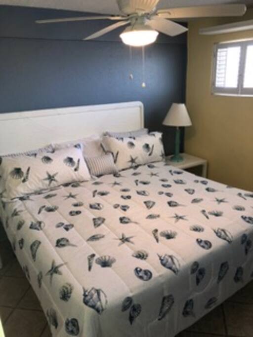 One Bedroom!we have a king size bed with brand new bedding, 500 thread count sheets overhead fan and private from the living room