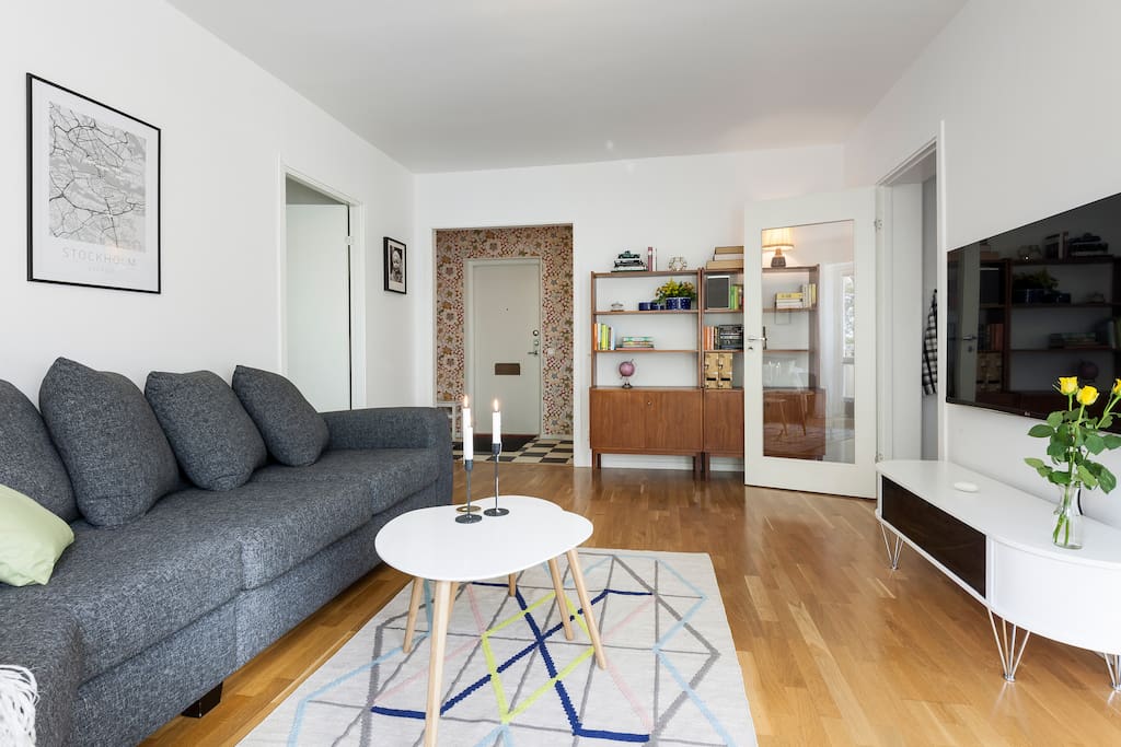Living room, looking towards the front door