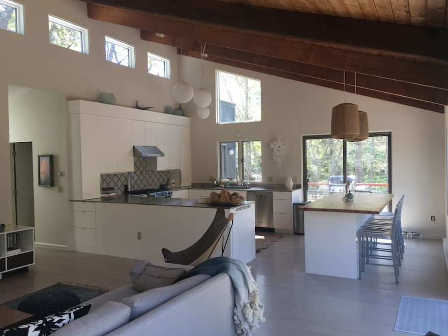 family room and kitchen opens to deck
